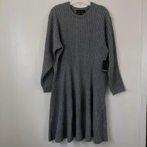 NWT Gray ELOQUII Soft Ribbed Knit Fit and Flare Sweater Dress 26/28